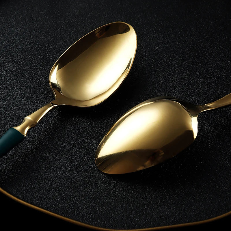 24pcs Stainless Steel Cutlery Set - Black/Gold, Dishwasher Safe
