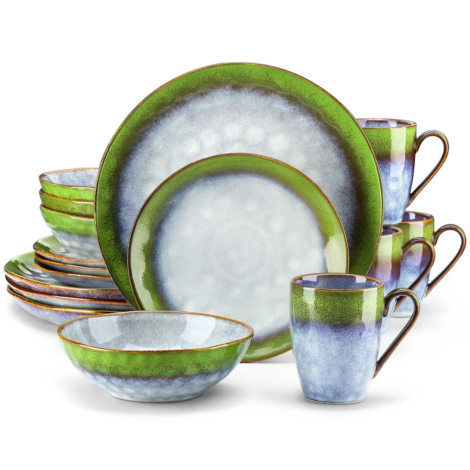 vancasso 16/32/48-Piece Dinner Set,Red Green Kiln Change Glaze Tableware Dinner Service with Dinner Plate,Dessert Plate,Bowl,Mug