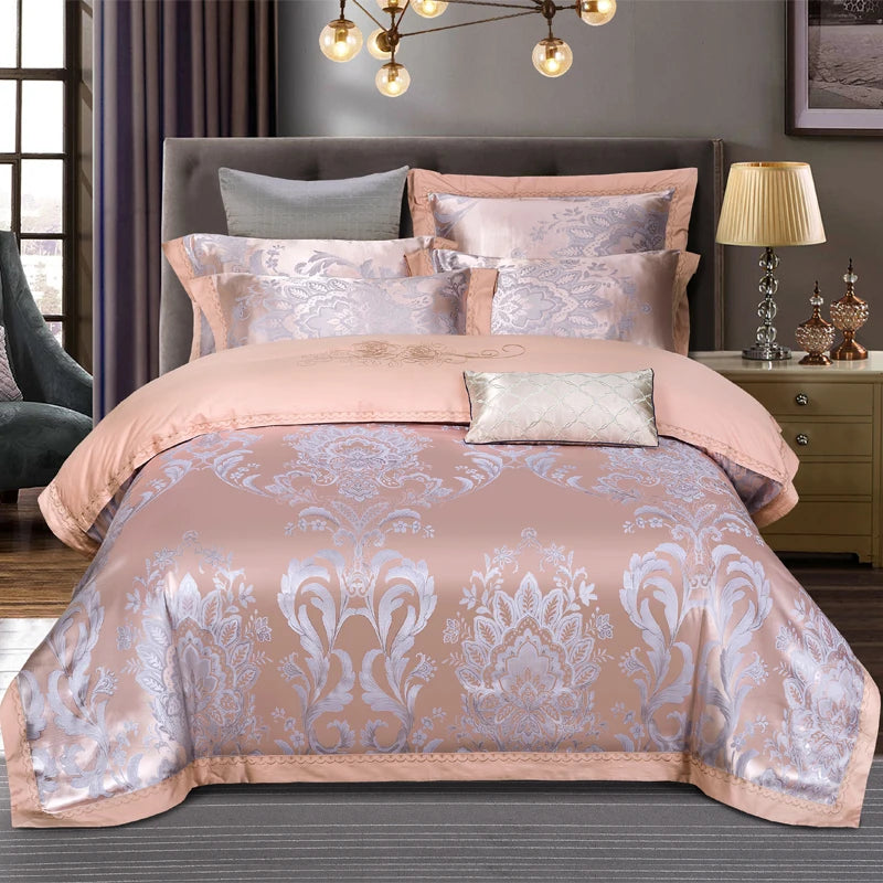 Luxury Soft Jacquard Bedding Set Floral White Blue Comfort A/B High-End Embroidery Duvet Pillowcase Bed Sheet Queen King Size