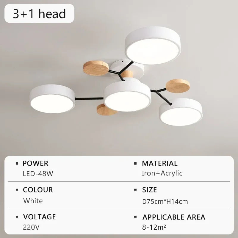 Modern LED Ceiling Light with Wood Design & 3 Light Colors