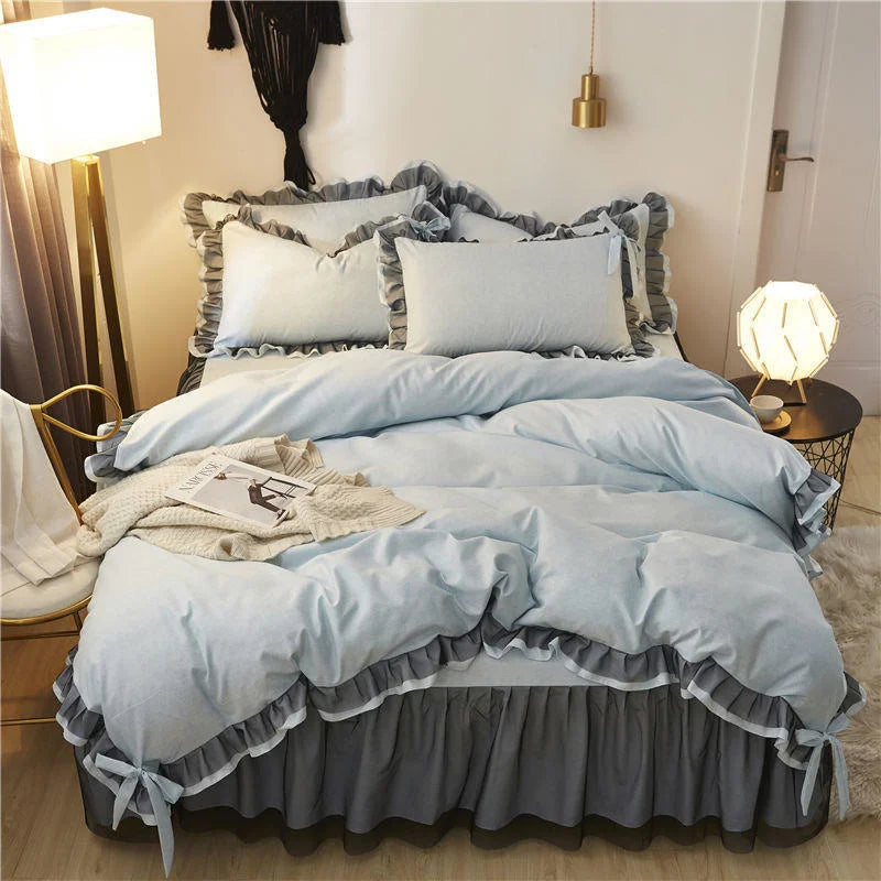 Luxury Black Princess Bed Set - Kawaii Style, 4-Piece, Duvet Cover