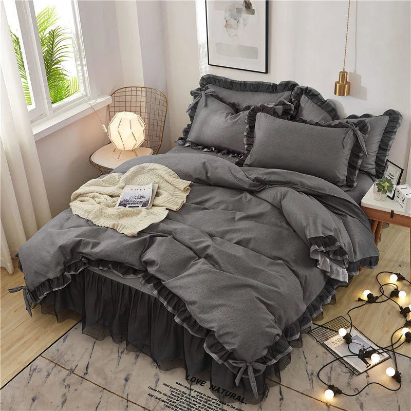 Luxury Black Princess Bed Set - Kawaii Style, 4-Piece, Duvet Cover