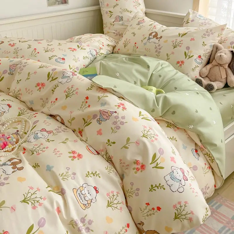 2025 New INS Bowknot Duvet Cover Flat Sheet Pillowcase Full Queen Size Floral Bedding No Filler Kids Adult Girls Boys Bed Linens