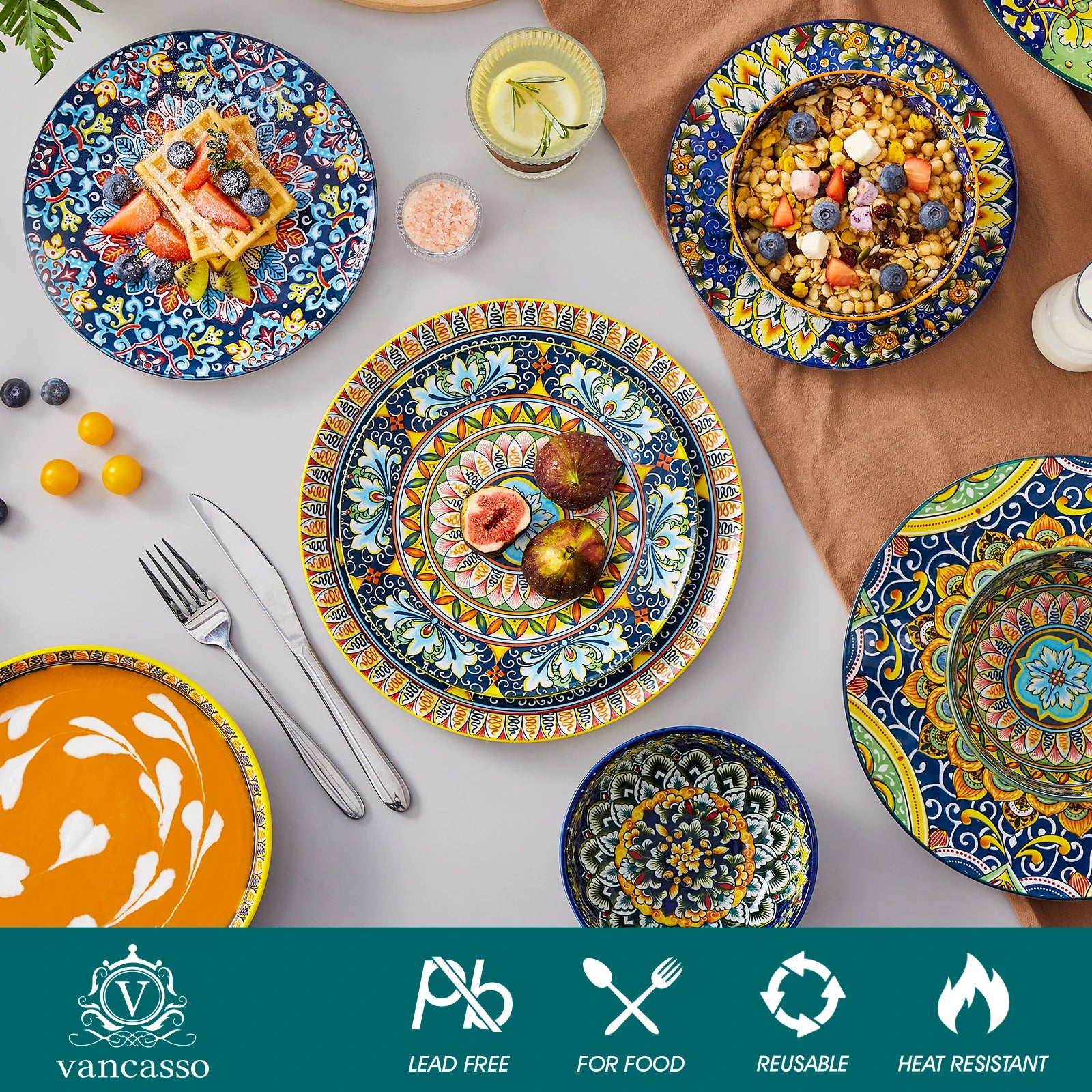 Vancasso Bohemian Dinnerware Set - Porcelain Ceramic, 24pc