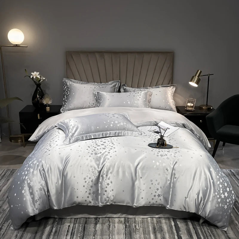 Luxury Jacquard Bedding Sets White Comfort A/B High-End Embroidery Duvet Cover Pillowcase Exquisite Bed Sheet Queen King Size