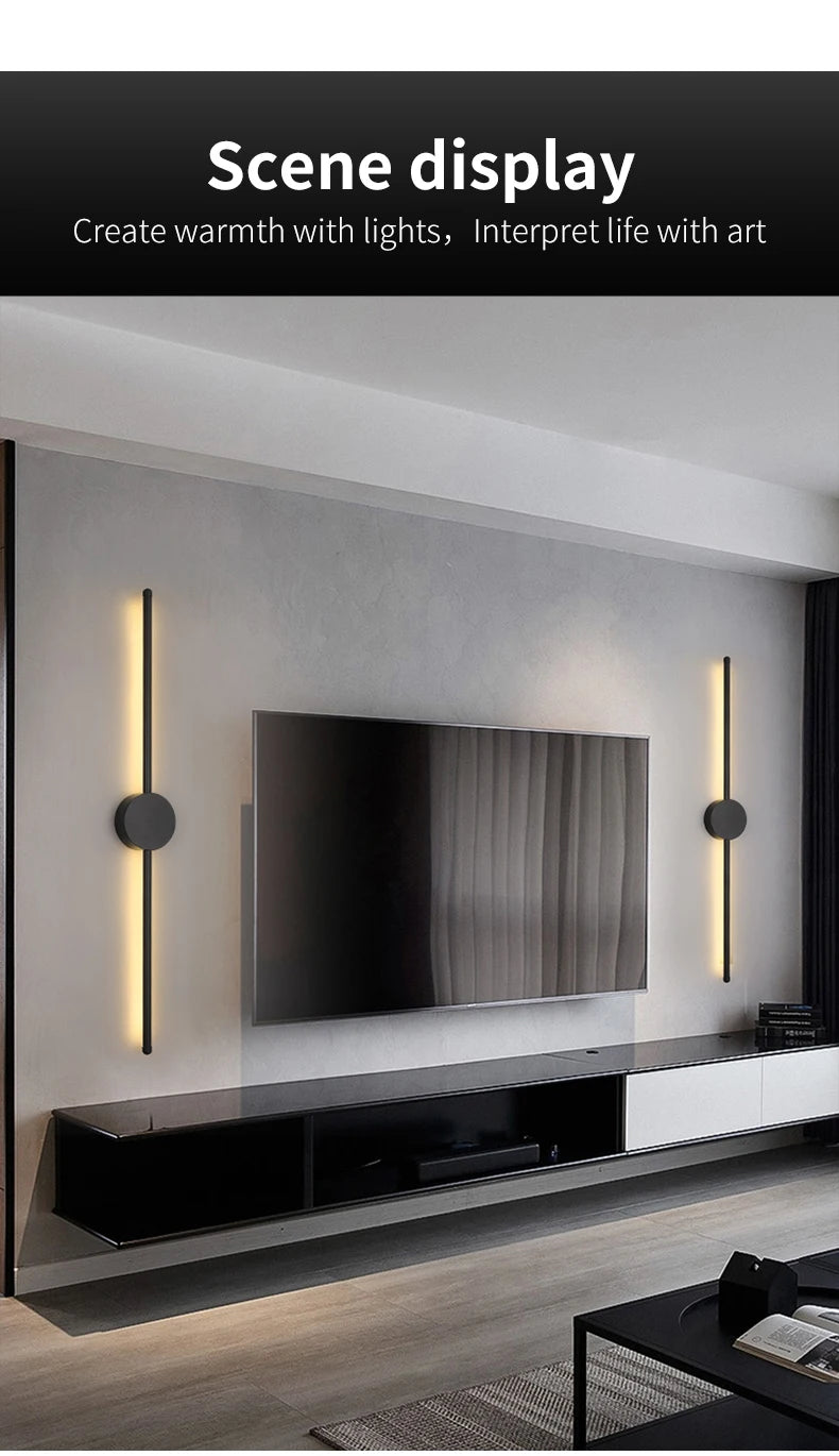 Wall Light Modern Long LED Light Black I-Shaped Wall Lamp Bedroom Living Room Corridor Interior Lighting Home Decor Lighting
