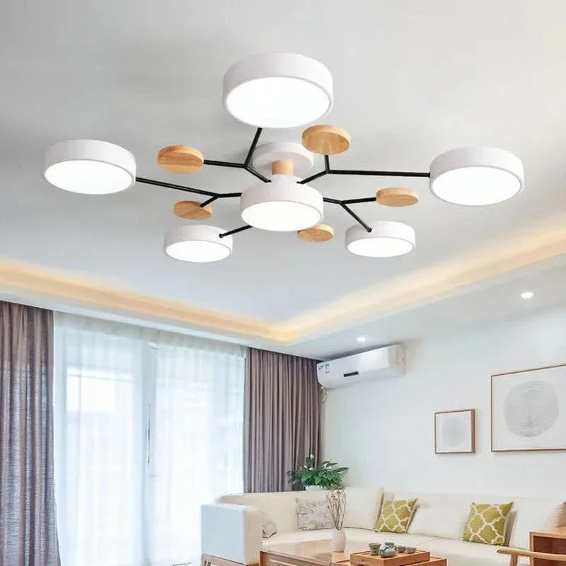 Modern LED Ceiling Light with Wood Design & 3 Light Colors