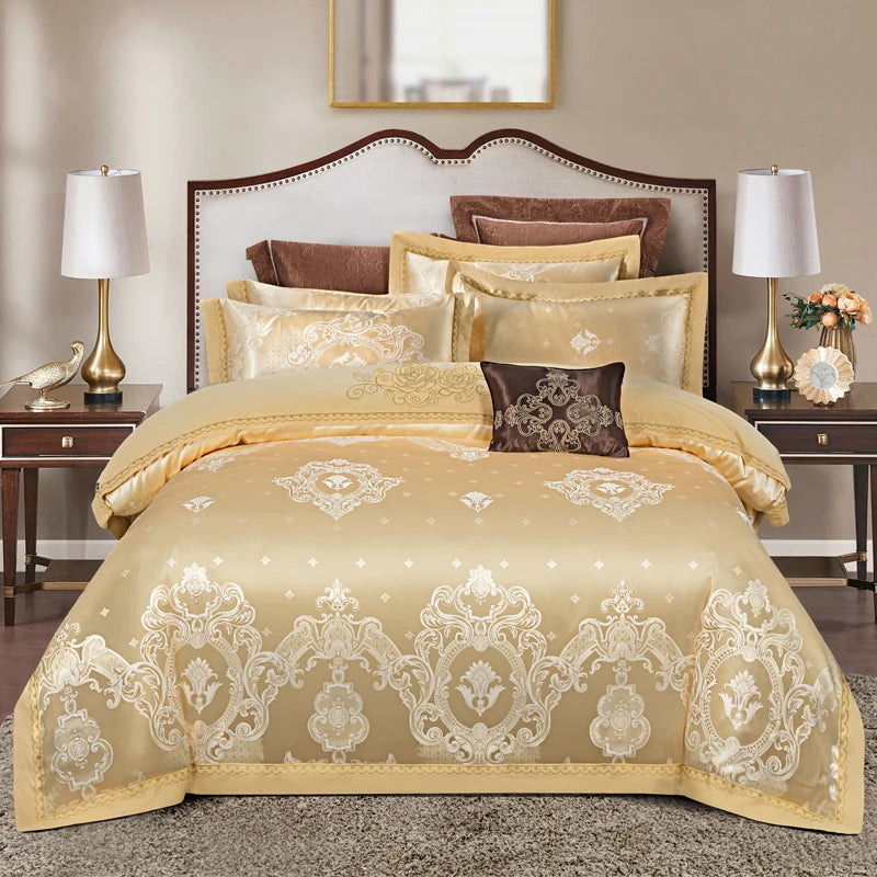 Luxury Soft Jacquard Bedding Set Floral White Blue Comfort A/B High-End Embroidery Duvet Pillowcase Bed Sheet Queen King Size