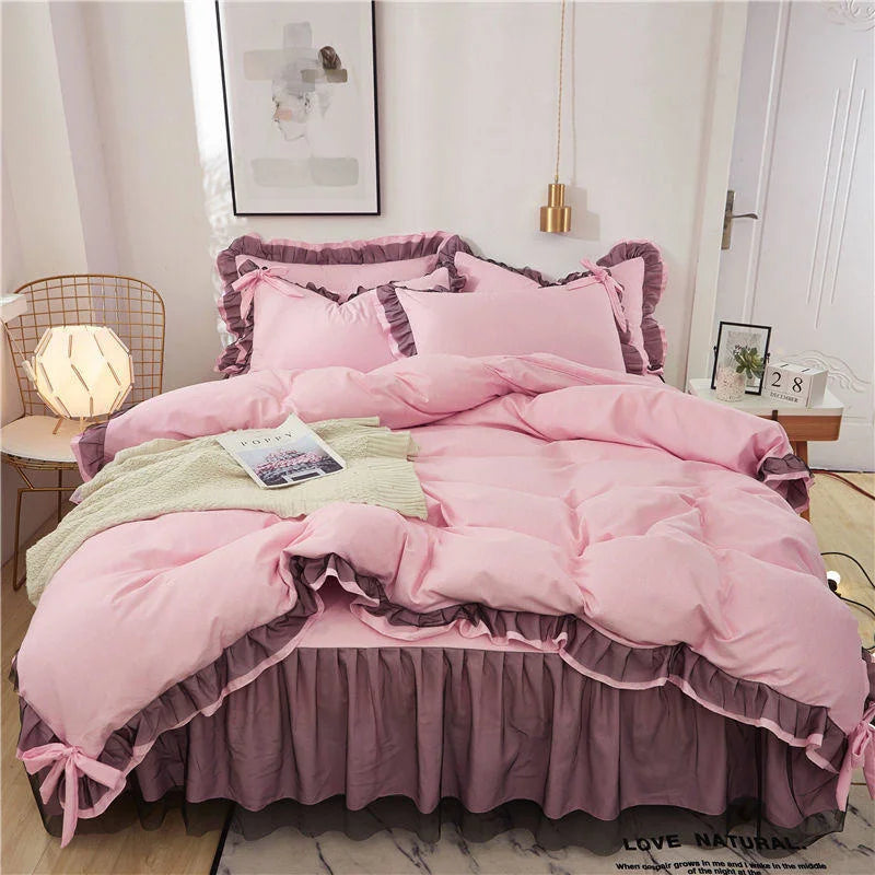 Luxury Black Princess Bed Set - Kawaii Style, 4-Piece, Duvet Cover