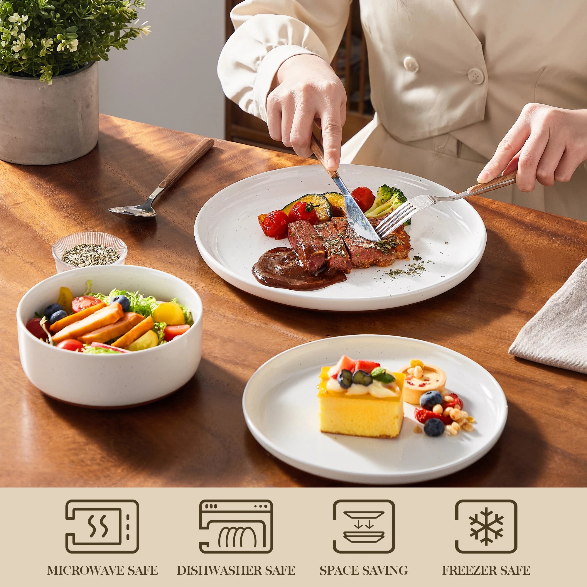 Malacasa Tara Stoneware Dinner Set - Layered Glaze, 18/36pc, 4 Colors