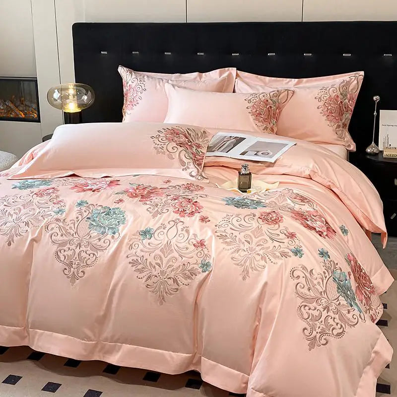 2025 New 100%Cotton Chic Embroidery Bedding Set Double Queen King 4Pcs Duvet Cover Flat/Fitted Bed Sheet Pillowcases