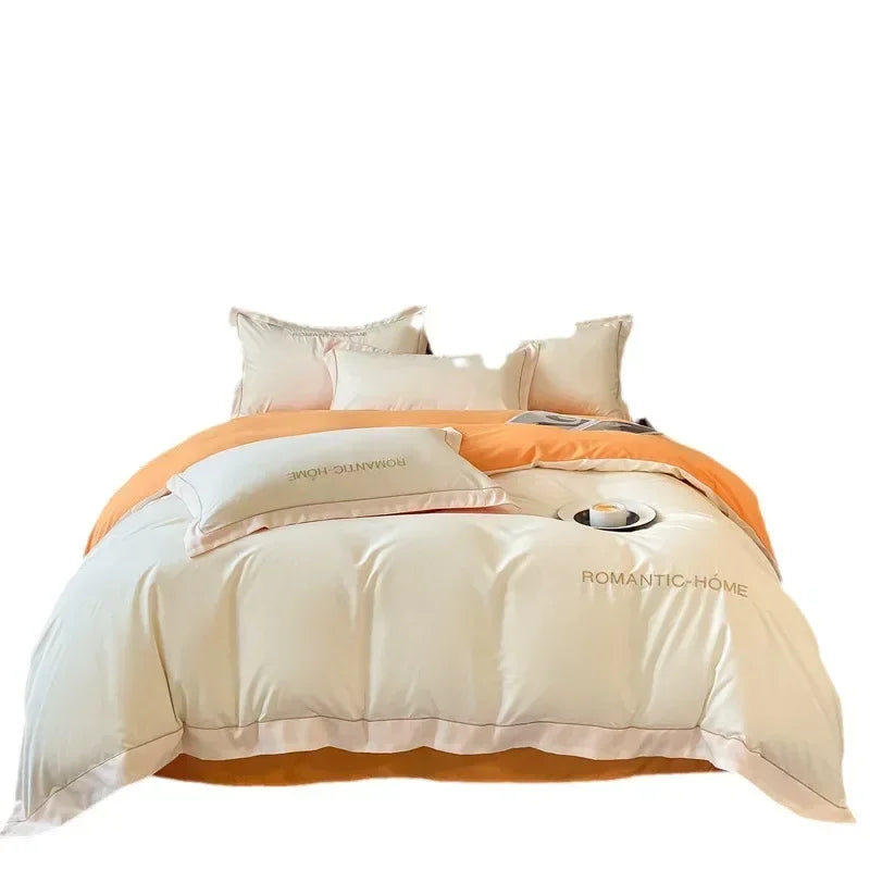 Pure cotton long staple cotton bedding set of four, all cotton matte bed sheet and duvet cover