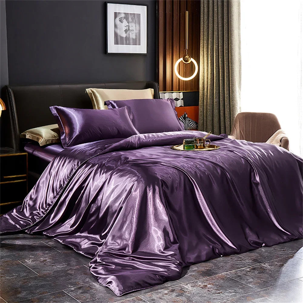 Luxury Silk Bedding Set – Duvet Cover, Bed Sheet & Pillowcases (Single, Double, Queen, King)