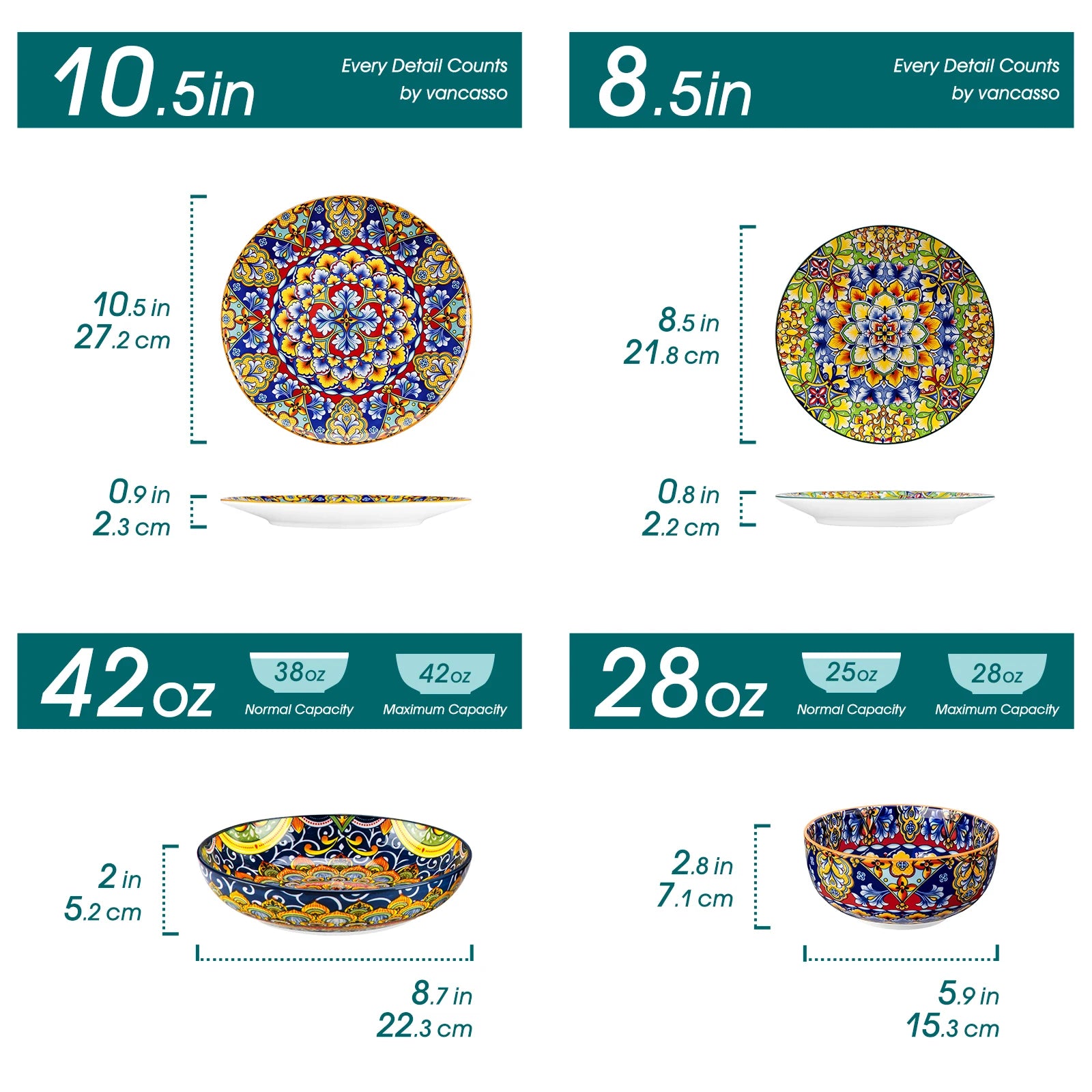 Vancasso Bohemian Dinnerware Set - Porcelain Ceramic, 24pc