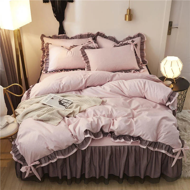 Luxury Black Princess Bed Set - Kawaii Style, 4-Piece, Duvet Cover