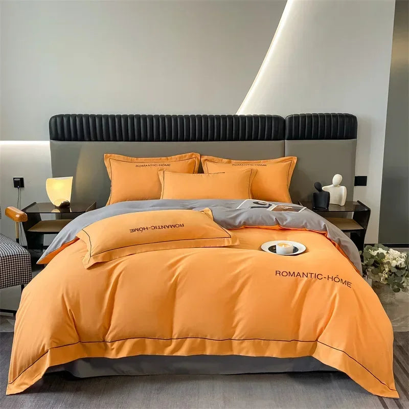 Pure cotton long staple cotton bedding set of four, all cotton matte bed sheet and duvet cover