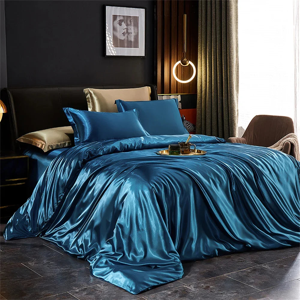 Luxury Silk Bedding Set – Duvet Cover, Bed Sheet & Pillowcases (Single, Double, Queen, King)