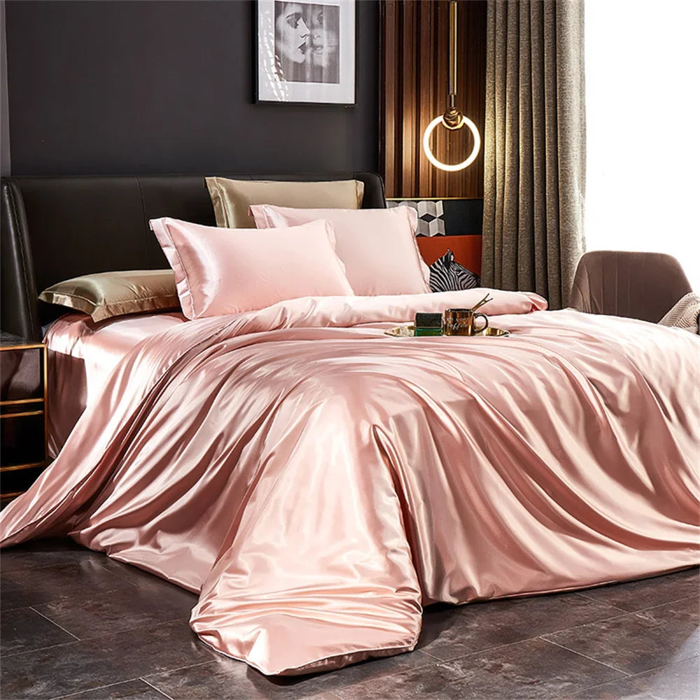 Luxury Silk Bedding Set – Duvet Cover, Bed Sheet & Pillowcases (Single, Double, Queen, King)