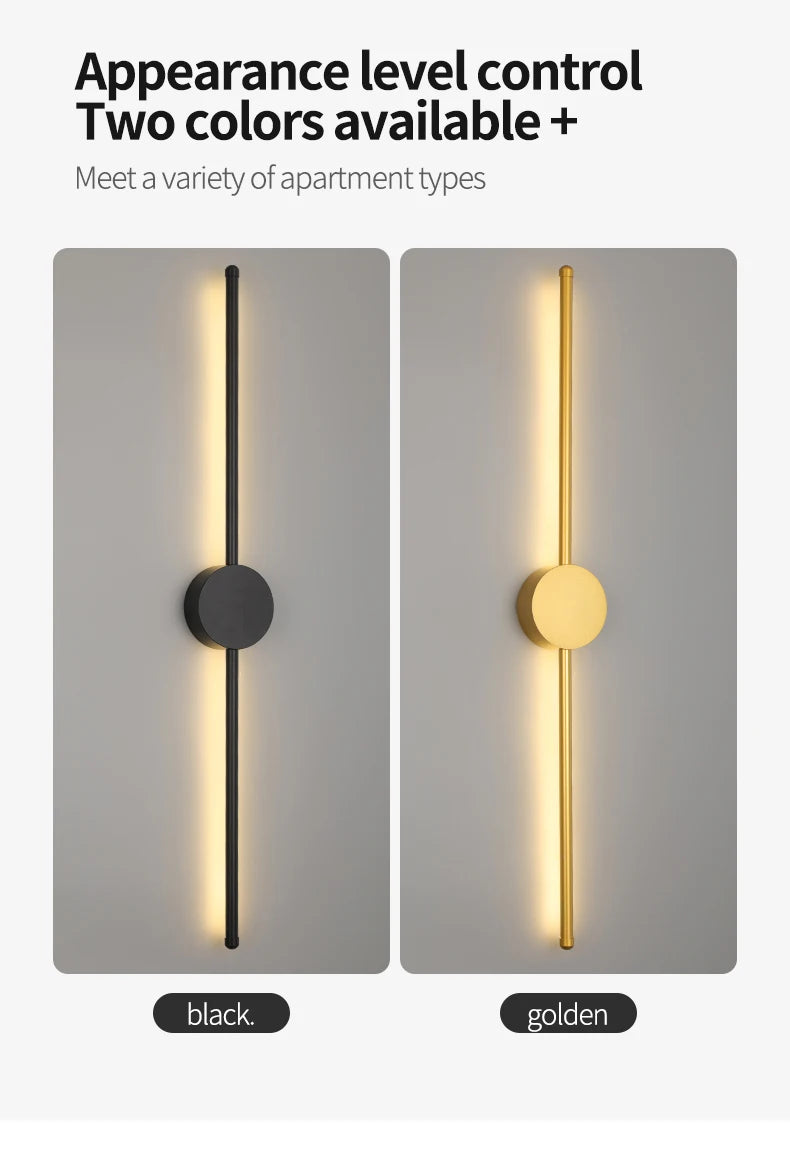 Wall Light Modern Long LED Light Black I-Shaped Wall Lamp Bedroom Living Room Corridor Interior Lighting Home Decor Lighting