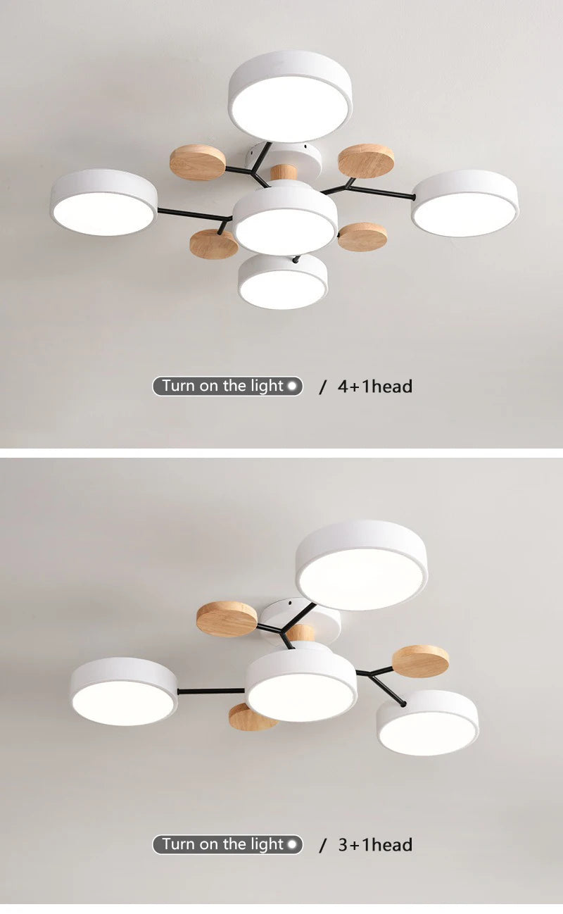 Modern LED Ceiling Light with Wood Design & 3 Light Colors