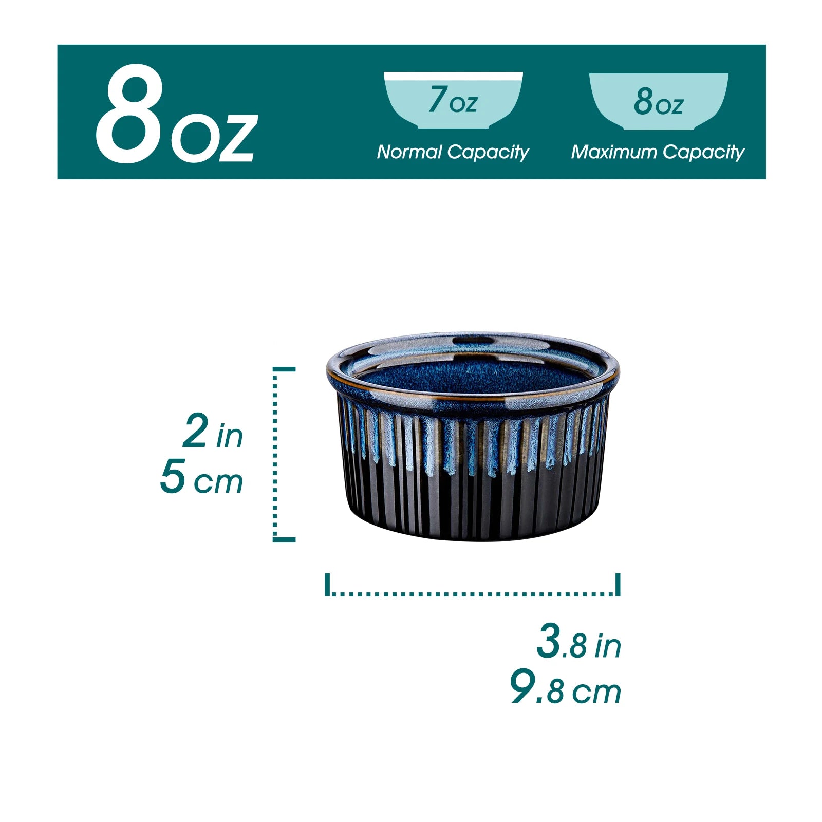 Vancasso Blue Ramekin Set - 6/12pc, Oven-Safe Soufflé Molds