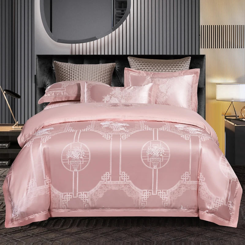 Luxury Soft Jacquard Bedding Set Floral White Blue Comfort A/B High-End Embroidery Duvet Pillowcase Bed Sheet Queen King Size