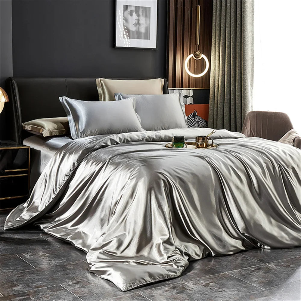 Luxury Silk Bedding Set – Duvet Cover, Bed Sheet & Pillowcases (Single, Double, Queen, King)