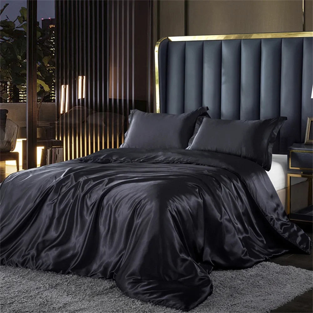 Luxury Silk Bedding Set – Duvet Cover, Bed Sheet & Pillowcases (Single, Double, Queen, King)