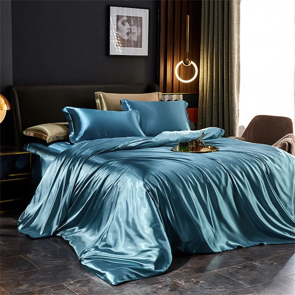 Luxury Silk Bedding Set – Duvet Cover, Bed Sheet & Pillowcases (Single, Double, Queen, King)