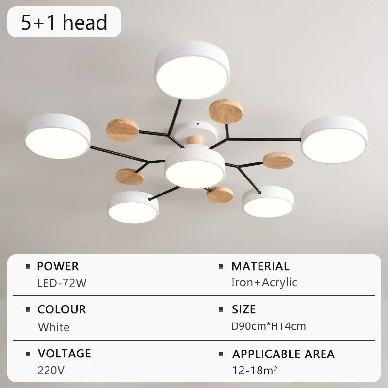 Modern LED Ceiling Light with Wood Design & 3 Light Colors