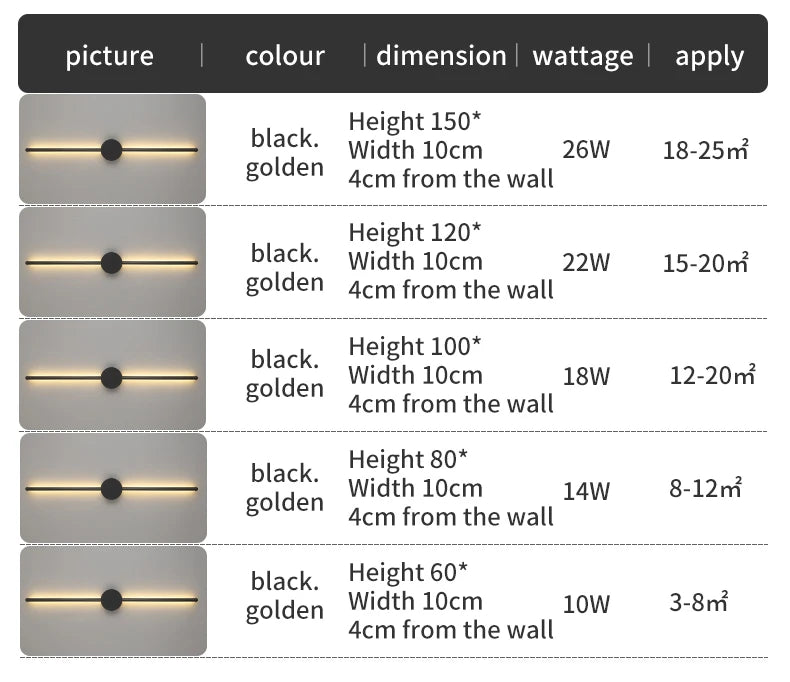 Wall Light Modern Long LED Light Black I-Shaped Wall Lamp Bedroom Living Room Corridor Interior Lighting Home Decor Lighting