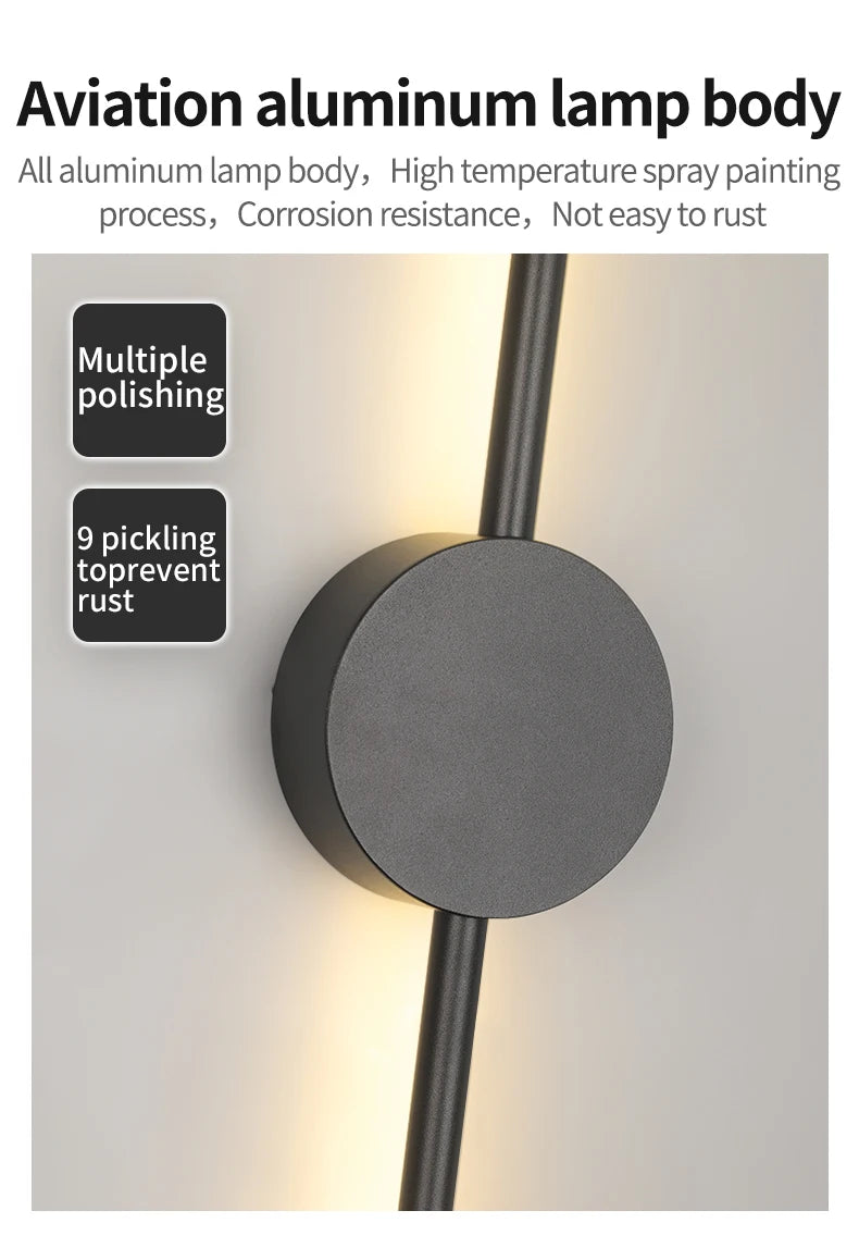 Wall Light Modern Long LED Light Black I-Shaped Wall Lamp Bedroom Living Room Corridor Interior Lighting Home Decor Lighting